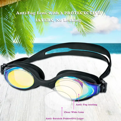 Miniatura 4 de EWPJDK Gafas de natación para niños, paquete de 2 gafas de natación antivaho sin fugas para niños de 3 a 15 años Negro & Rosado