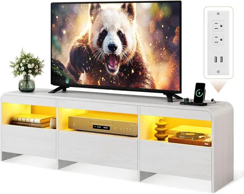 Miniatura 8 de Soporte de TV LED para televisores de 65, 70 pulgadas, centro de entretenimiento con cajones y almacenamiento abierto, consola de TV de madera