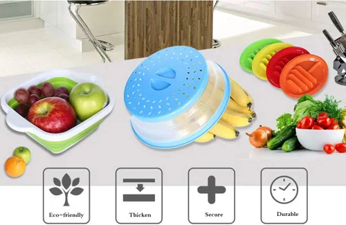 Miniatura 2 de Cubierta para salpicaduras de microondas cubierta de microondas para alimentos sin BPA, 10.5 pulgadas, redonda con mango de agarre (azul)