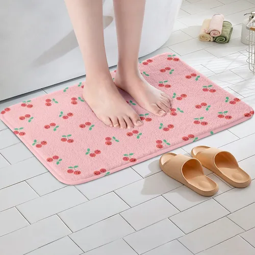 Miniatura 2 de Cherry - Alfombra de baño de 16 x 24 pulgadas para niños, tapete de baño de frutas tropicales, novedoso y divertido tapete de puerta de comida