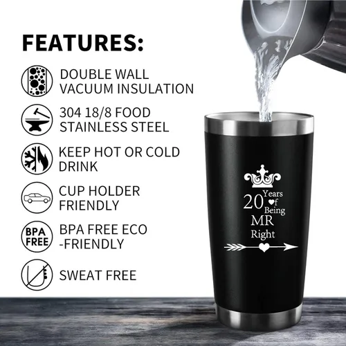 Miniatura 4 de Juego de 2 vasos de compromiso de boda, aniversario para parejas, padres, acero inoxidable, doble pared, con aislamiento para automóvil, taza