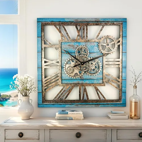 Miniatura 3 de ImprovingLife The Gears Clock - Reloj de pared cuadrado con engranaje móvil real de 24 pulgadas, estilo vintage, industrial, de gran tamaño, casa