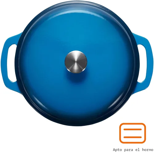 Miniatura 2 de Amazon Basics - Olla de horno holandés de hierro fundido esmaltada con tapa, redonda, asas dobles, resistente, mediana, 6 cuartos de galón, azul