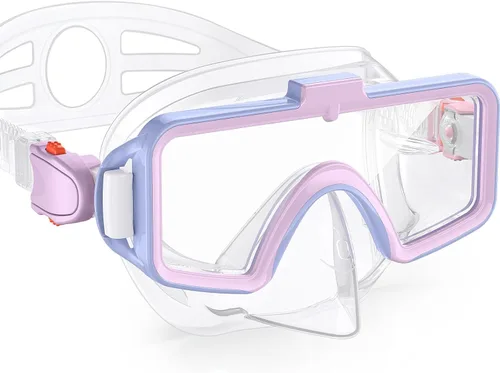 Miniatura 14 de Gafas de natación para niños con cubierta para la nariz, gafas de natación antivaho de dos colores para 6-14, máscara de buceo de esnórquel