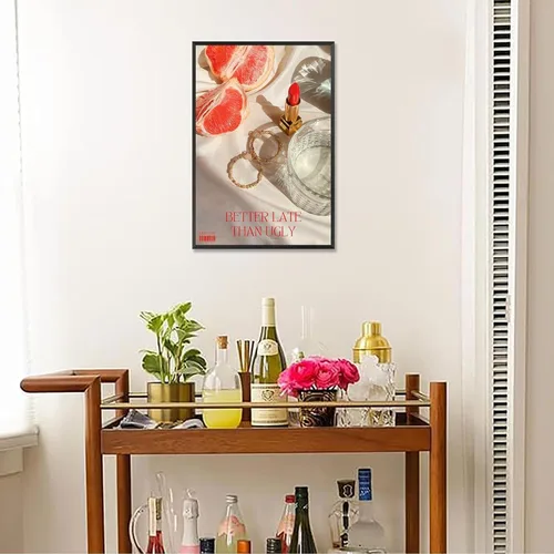 Miniatura 5 de Pósteres de citas divertidas con texto en inglés «Better Late Than Feug», lienzo minimalista con fondo blanco, arte de pared, frutas frescas
