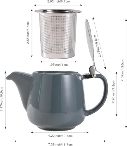 Miniatura 2 de Tetera de cerámica con infusor de acero inoxidable, resistente al calor, perfecta para hacer té, tetera gris 500ml/17oz