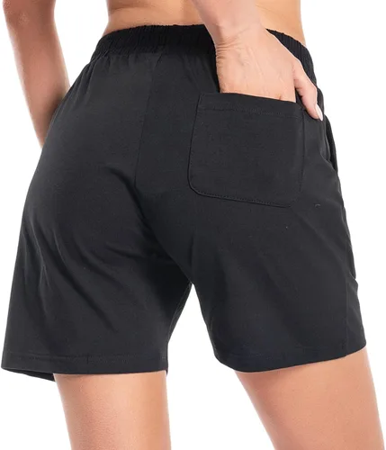 Miniatura 2 de Pantalones cortos de algodón para mujer de 5 pulgadas, pantalones cortos con bolsillos profundos para descansar, gimnasio, yoga, caminar, atletismo