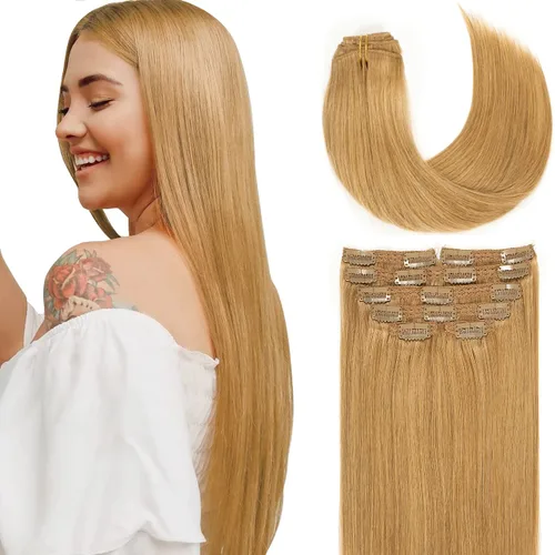 Miniatura 67 de Lacer Hair Glam - Extensiones de cabello humano con clip, sin costuras, color negro hueso, 4.33 oz, 7 unidades, 20 pulgadas, con clip de trama
