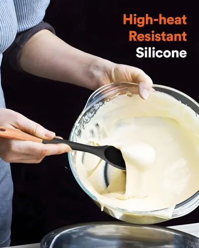 Miniatura 4 de Cucharas de cocina grandes de silicona, cuchara antiadherente con mango de madera maciza, cucharas de cocina de silicona resistentes al calor
