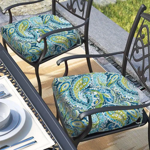 Miniatura 16 de Magpie Fabrics Juego de 2 cojines de asiento capitoné para exteriores e interiores con lazos, 19 x 19 pulgadas, impermeables, para silla de patio