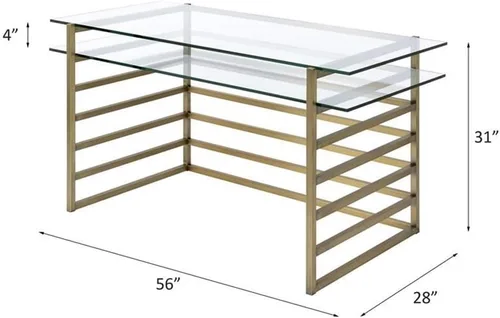 Miniatura 3 de Acme Shona Escritorio rectangular de cristal con 1 estante en oro antiguo y transparente