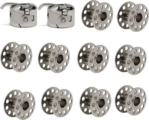 Fbshicung 2 piezas de metal Bobbin Case y 10 piezas Singer máquina de coser bobinas compatibles con máquina de coser doméstica carga frontal 15
