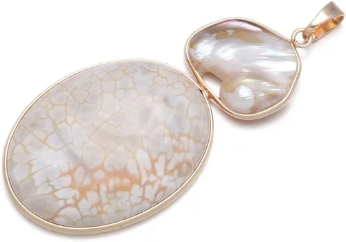 Miniatura 10 de LE SKY colgantes de piedra natural perlas de agua dulce y concha de abulón colgantes para la fabricación de joyas 31X76mm (2 PCS)., Piedra Perla