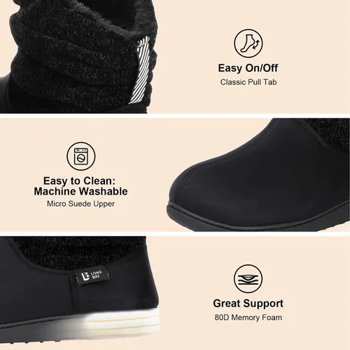 Miniatura 4 de LongBay Botines de punto de chenilla para mujer, de espuma viscoelástica, cómodas, de gamuza, esponjosas, de piel sintética, botas de espuma