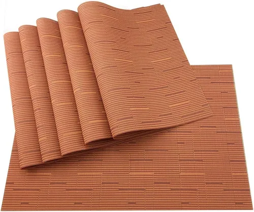 Miniatura 9 de Juego de 6 manteles individuales para mesa de comedor, manteles de vinilo tejido de PVC de lujo, lavables y aislantes de calor para cocina