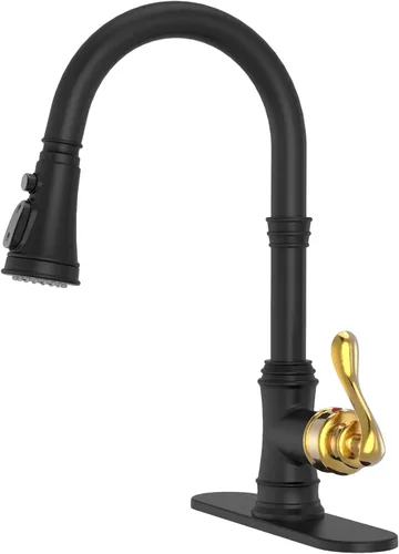 Miniatura 10 de BWE Grifo de cocina negro con rociador extraíble, 3 modos de pulverización, grifo de fregadero de cocina de arco alto de una sola manija
