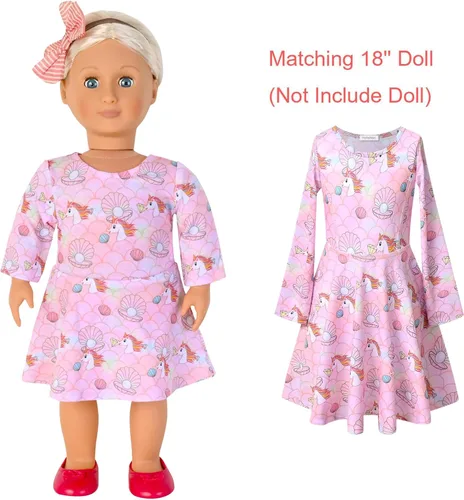 Miniatura 60 de Perfashion Vestidos a juego para niñas y muñecas sin mangas/manga larga, acampanados, faldas de fiesta de unicornio