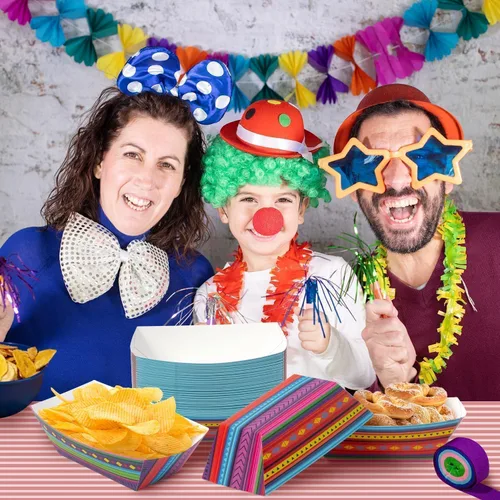 Miniatura 6 de Bandejas de comida Mexican Taco Nights – 50 bandejas montadas en barco de tacos, soporte para pollo frito, platos de papel desechables, suministros