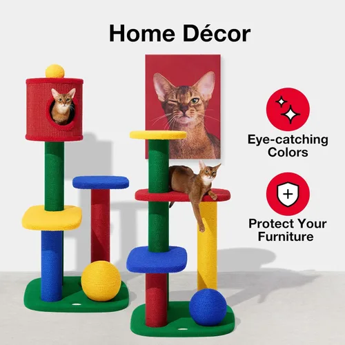 Miniatura 8 de VETRESKA Torre para gatos de varios niveles de 38.6 pulgadas, árbol para gatos con plataforma, postes rascadores de sisal y bola para rascar, centro
