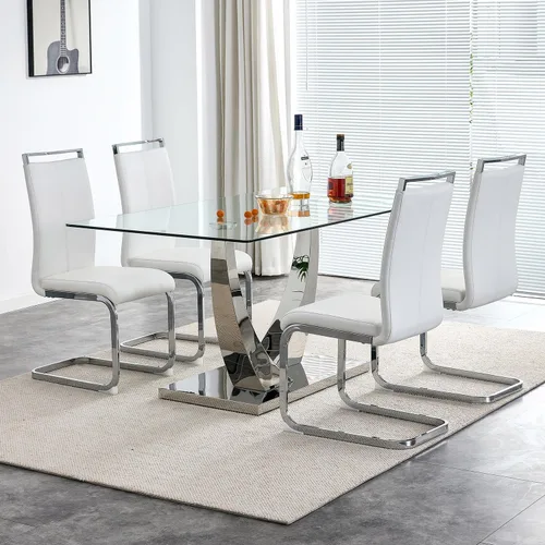 Miniatura 36 de Juego de mesa de comedor de 63 pulgadas para 4, juego de mesa de comedor dorado moderno para 4, juego de mesa de cocina de mármol sintético con negro