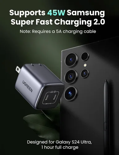Miniatura 3 de UGREEN Cargador USB 45W C para iPhone 17, Bloque de Carga de Pared GaN PPS Plegable de 2 Puertos Nexode Soporta Carga Súper Rápida Samsung 2.0