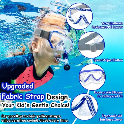 Miniatura 2 de Vvinca Kids-Goggles with Nose Cover, Diving Mask Elastic Fabric Strap Anti Fog Anti Shattered Lens for Kids Swim Goggles 3-14 16-azul marino