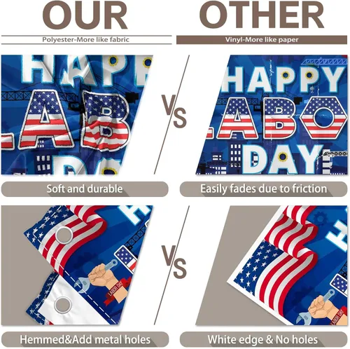 Miniatura 5 de Fondo de fotografía de 72 x 43 pulgadas con texto en inglés «Happy Labor Day Photografy», banderas americanas, estrellas, rayas, fondo, trabajador