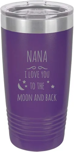 Miniatura 3 de Nana - I love you to the Moon and Back - Vaso aislado de acero inoxidable con grabado, taza de viaje para café, de 20 onzas, color negro