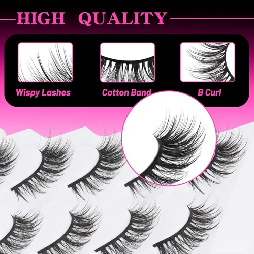 Miniatura 175 de Veleasha Pestañas postizas de manga puntiagudas, 100% hechas a mano, aspecto natural, pestañas postizas ligeras con banda transparente suave