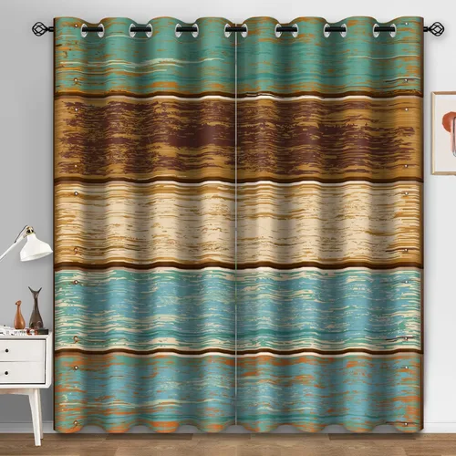 Miniatura 12 de Aimego - Cortinas opacas rústicas con flores de girasol, cortinas para oscurecer la habitación, estilo granja, paneles de madera, mariposas azules