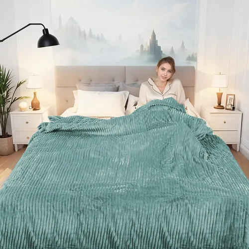 Miniatura 24 de Manta térmica eléctrica tipo throw tamaño 50"x60" - Tela de franela y sherpa de doble cara, 6 ajustes de calor y 3 horas de apagado automático