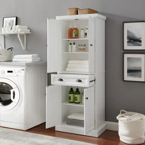 Miniatura 11 de Crosley Furniture Shoreline Coastal - Armario de almacenamiento para despensa con estantes, cocina, comedor o lavandería, color blanco