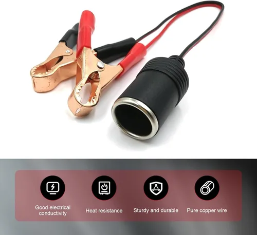 Miniatura 7 de 2 enchufes para encendedor de cigarrillos, 13.78 pulgadas, enchufe hembra de 12 V, cable de extensión con clips de cocodrilo, universal