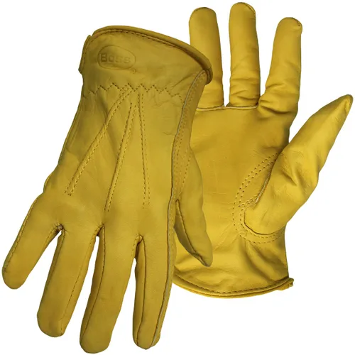 Boss Guante de trabajo de cuero de vaca de grano premium para hombre, de alta destreza, resistente a la abrasión, extra fuerte, amarillo, mediano,