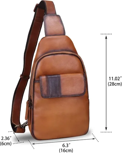 Miniatura 5 de LRTO Bolso bandolera de cuero genuino - Mochila de cuero hecha a mano para mujeres y hombres - Crossbody, bolsa de pecho