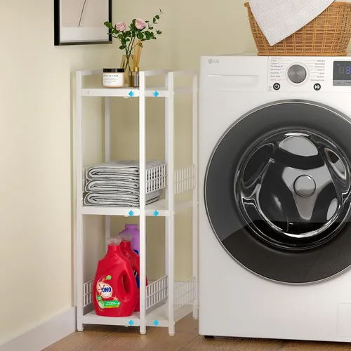 Miniatura 4 de DAOUTIME Estante de almacenamiento delgado expandible, estantería de metal de 3 niveles para organizador de almacenamiento de baño, estante estrecho