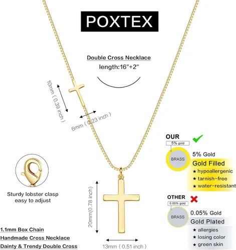 Miniatura 52 de Collar de cruz para mujeres y niñas, delicado chapado en oro de 14 quilates, gargantilla con dije de cruz que no se deslustra, impermeable, moderno