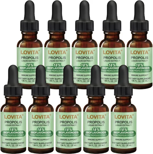 LOVITA Paquete económico de 10 botellas, extracto líquido de propóleo de abeja de 500 mg, gotas de resina 5:1 con 18% de bioflavonoides,