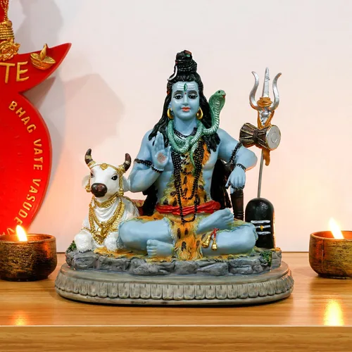 Miniatura 3 de alikiki Estatua de Dios indio Señor Shiva – Regalos para indio hindú de 6.7 pulgadas de alto, ídolo Shiva con vaca, regalos de regreso indio