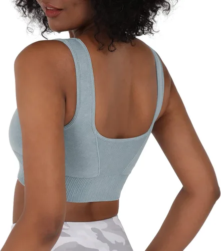 Miniatura 2 de ODODOS Sujetador deportivo sin costuras con cuello cuadrado para mujer, camiseta sin mangas acanalada, casual, espalda baja