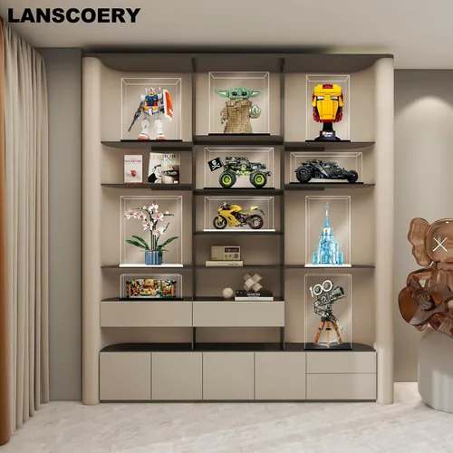 Miniatura 7 de LANSCOERY Vitrina de Acrílico, Caja de Exhibición Ensamblable para Coleccionables, con Diseño a Prueba de Polvo y Sin Costuras, Base Negra de Negro