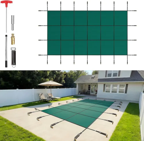 Miniatura 12 de VEVOR Cubierta rectangular para piscina de 12 x 20 pies, toldo de invierno de PVC color carbón, impermeable y repelente de suciedad