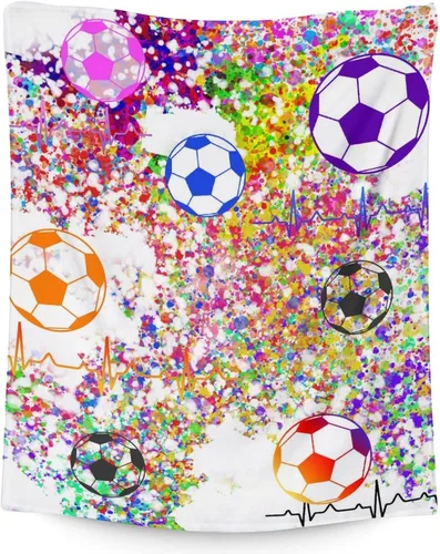 Manta de fútbol para regalar – Manta deportiva de 30 x 40 pulgadas para adultos y niños, mantas coloridas de felpa suave para sofá, oficina