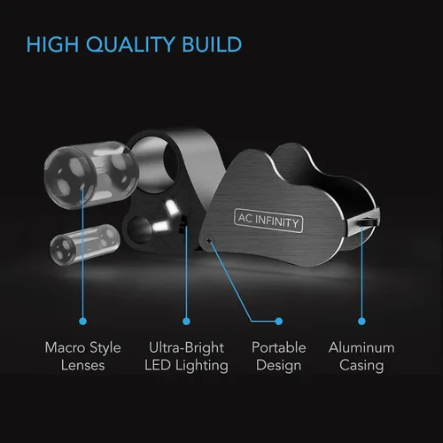 Miniatura 3 de AC Infinity Lupa de Joyero, Lupa de Bolsillo con Luz LED y Lentes Duales, Zoom 30x 60x para Joyas, Relojes, Monedas, Sellos, Capullos de Plantas