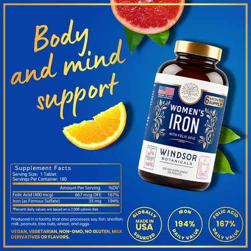 Miniatura 6 de WINDSOR BOTANICALS Suplemento de hierro y paquete de alivio de PMS para mujeres