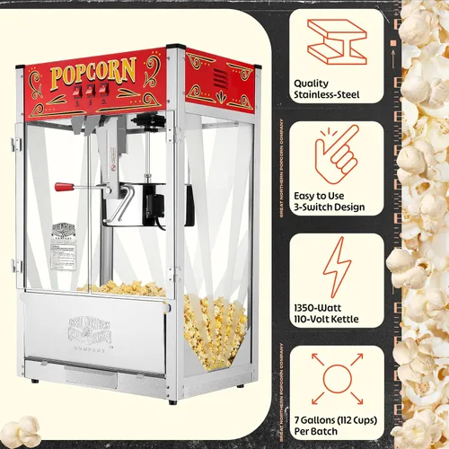 Miniatura 2 de Midway Marvel Máquina de palomitas de maíz para encimera, 7 galones, hervidor de agua de 16 onzas, cajón de viejas sirvientas, bandeja