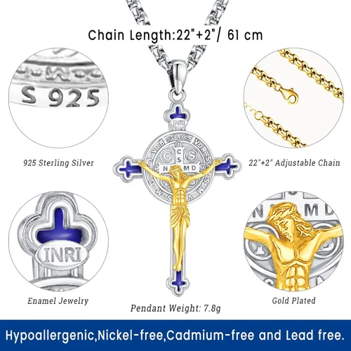 Miniatura 99 de Eusense San Miguel San Cristóbal San Benito San Judas Virgen María Collar chapado en oro 925 joyería religiosa para hombres y mujeres, collar