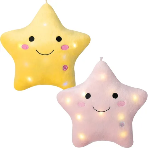Miniatura 6 de Almohada de estrella brillante de 13.8 pulgadas, almohada de felpa de estrella LED con luces nocturnas coloridas, juguete de estrella suave y Azul