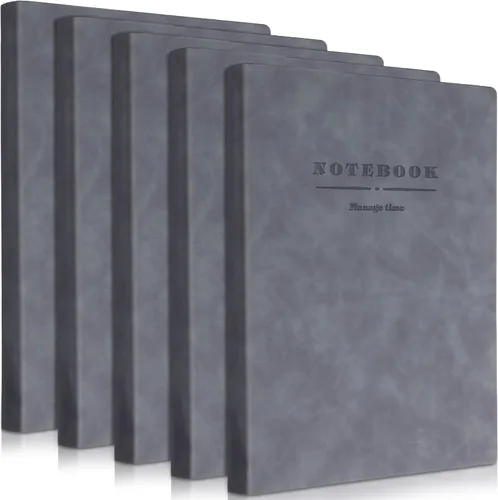 SATINIOR - Paquete de 5 cuadernos A4 grandes, diario de 360 páginas, tapa dura de cuero suave, cuadernos con papel grueso rayado para escribir, Gris