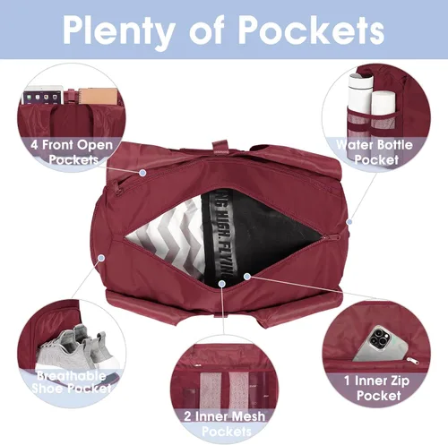 Miniatura 4 de Bolsa de gimnasio para mujer con compartimento para zapatos y bolsillo húmedo con soporte ajustable para esterilla de yoga